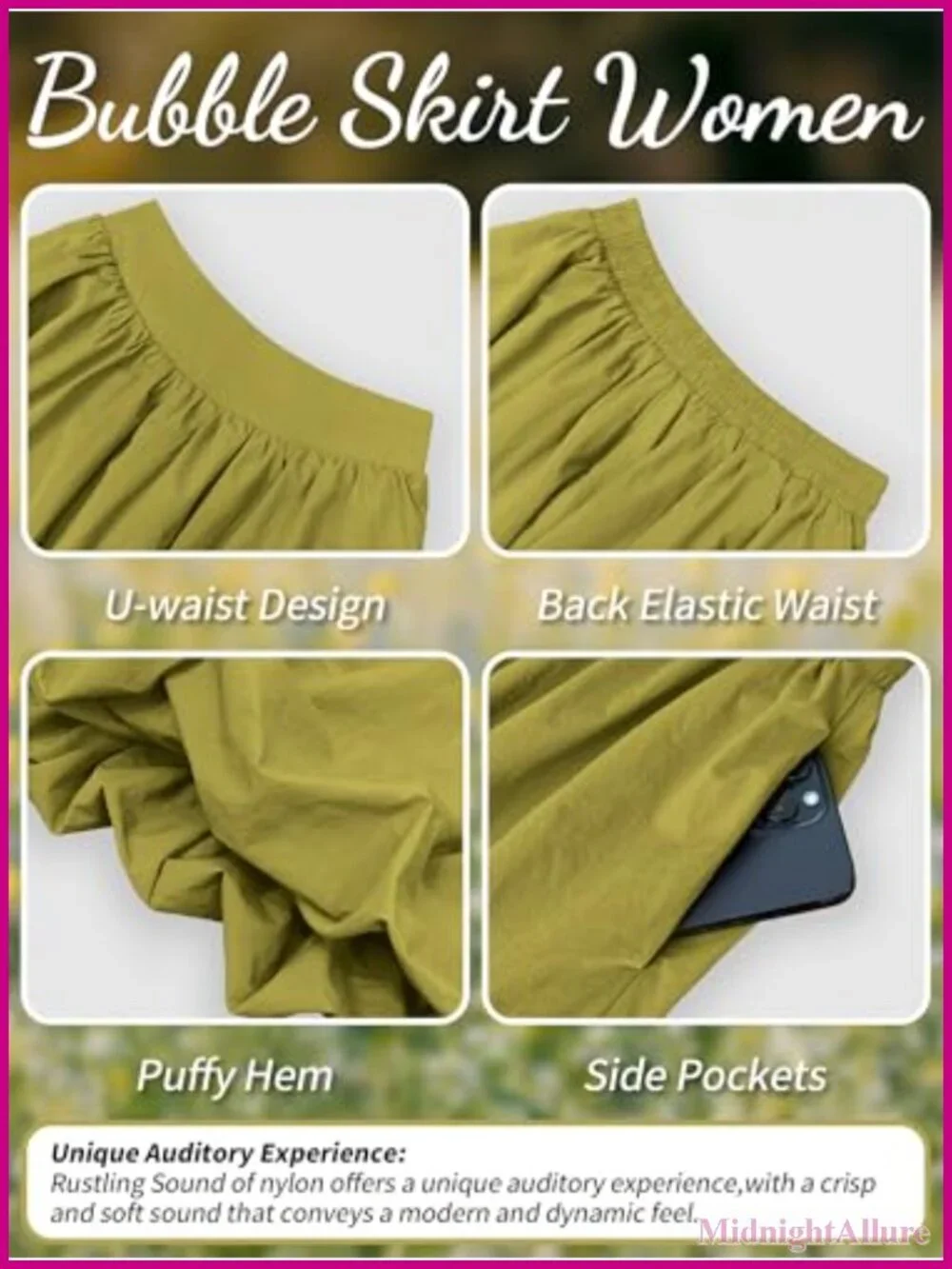 Bubble Maxi Skirt, Elastic Waist Puffy Hem A-Line Skirt with Pockets